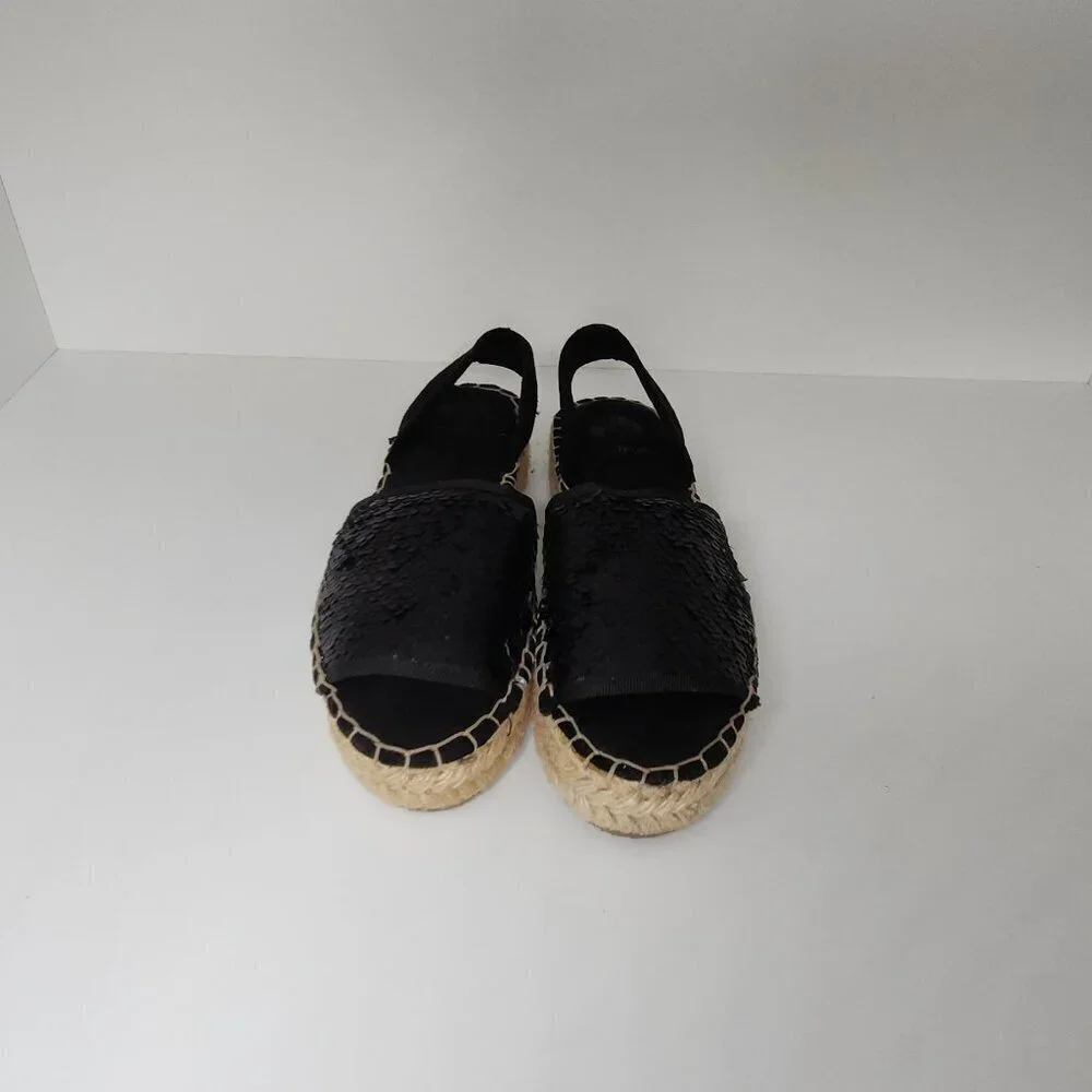 Nalho Sequin Wedge Espadrilles Black Women's Shoe Size 6 US